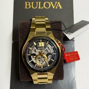 Bulova 98A178 Maquina Analogue Automatic Skeleton Men's Gold Watch